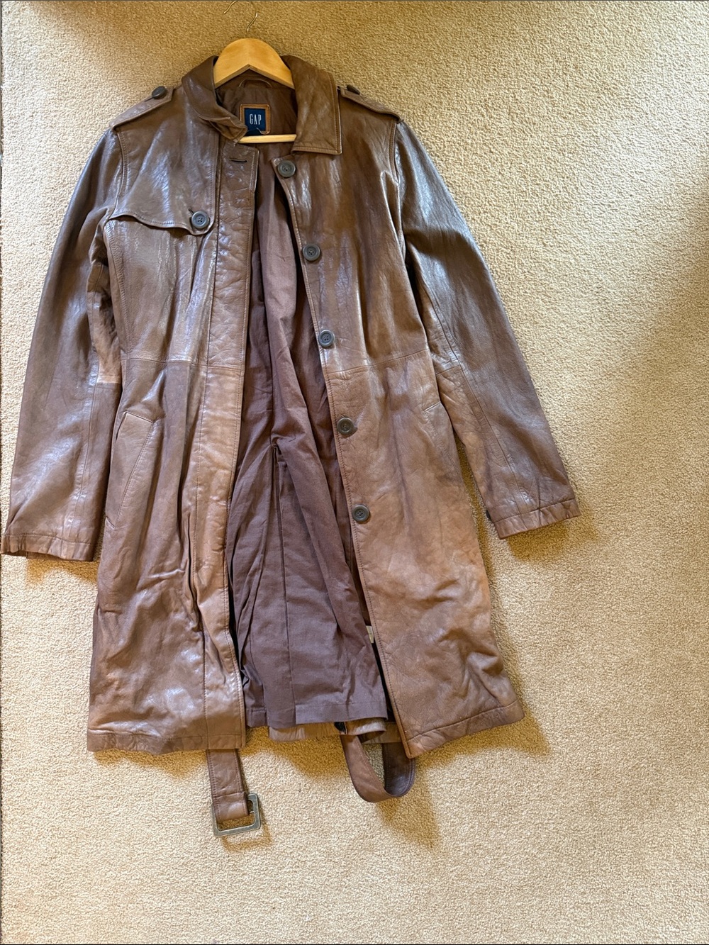 GAP Brown Leather Trench Coat with Belt